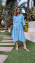 Sky Blue Shirt Dress With Waist Coat